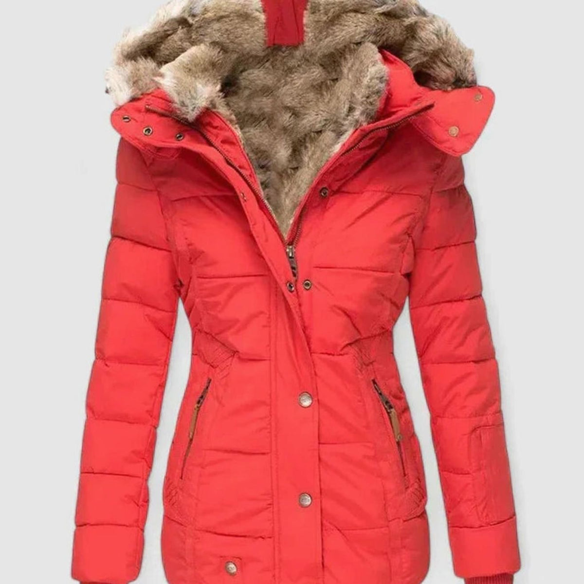 Women's Faux Fur Hooded Quilted Puffer Winter Coat