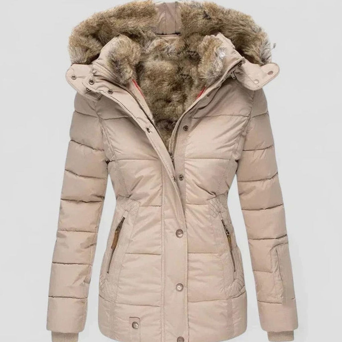 Women's Faux Fur Hooded Quilted Puffer Winter Coat