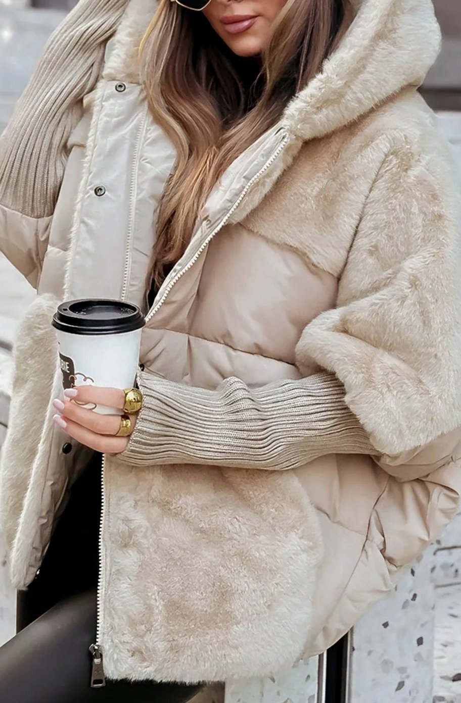 Women's Faux Fur Hooded Quilted Puffer Winter Jacket