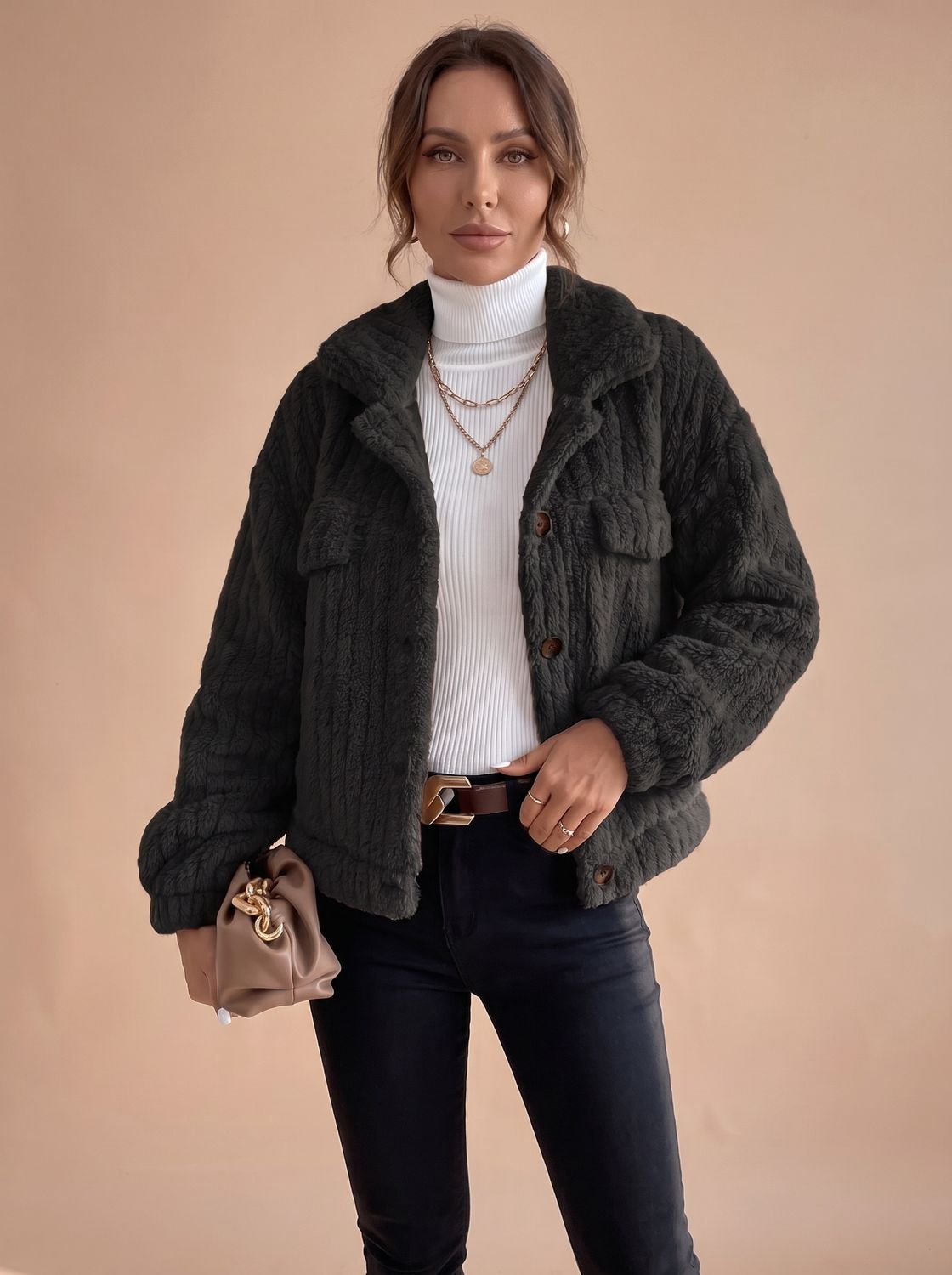 Rosie | Women's Faux Fur Teddy Coat Button-Down Collared Sherpa Jacket