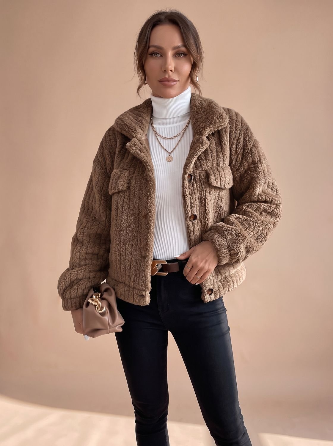 Rosie | Women's Faux Fur Teddy Coat Button-Down Collared Sherpa Jacket