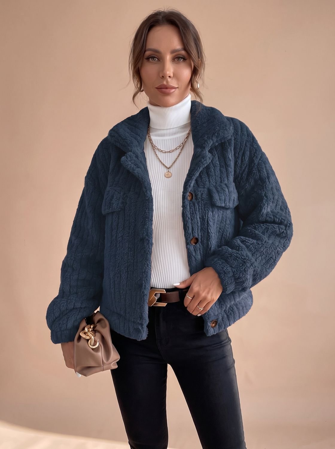 Rosie | Women's Faux Fur Teddy Coat Button-Down Collared Sherpa Jacket