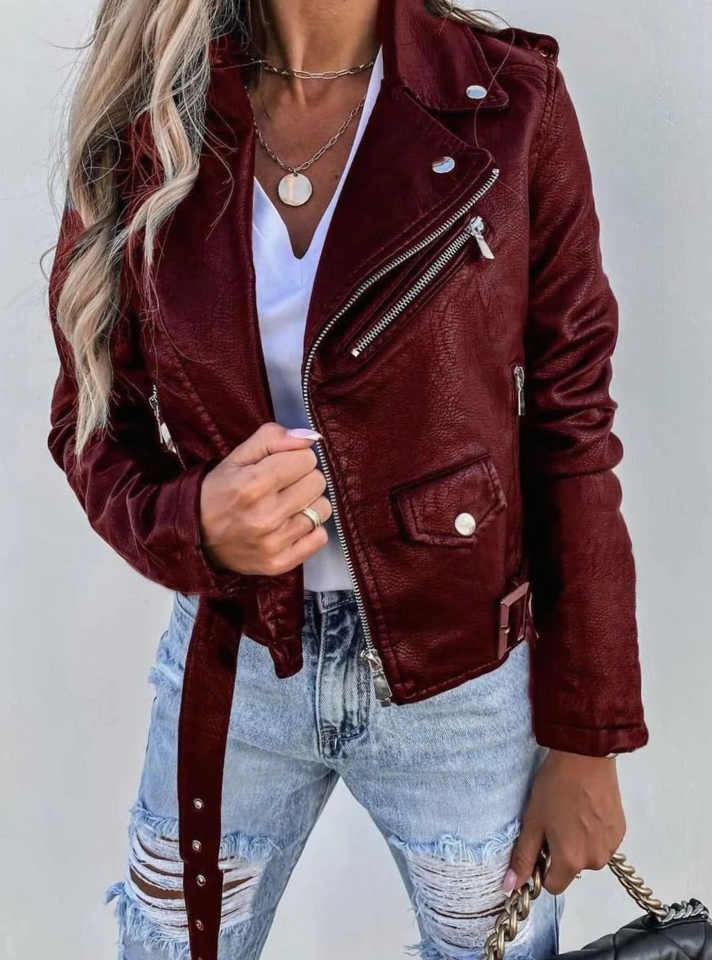 Women's Faux Leather Asymmetric Zip Biker Jacket, Black