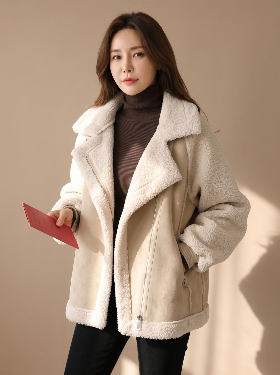Grace | Women's Faux Shearling Suede-Finish Zip-Up Teddy Coat Jacket