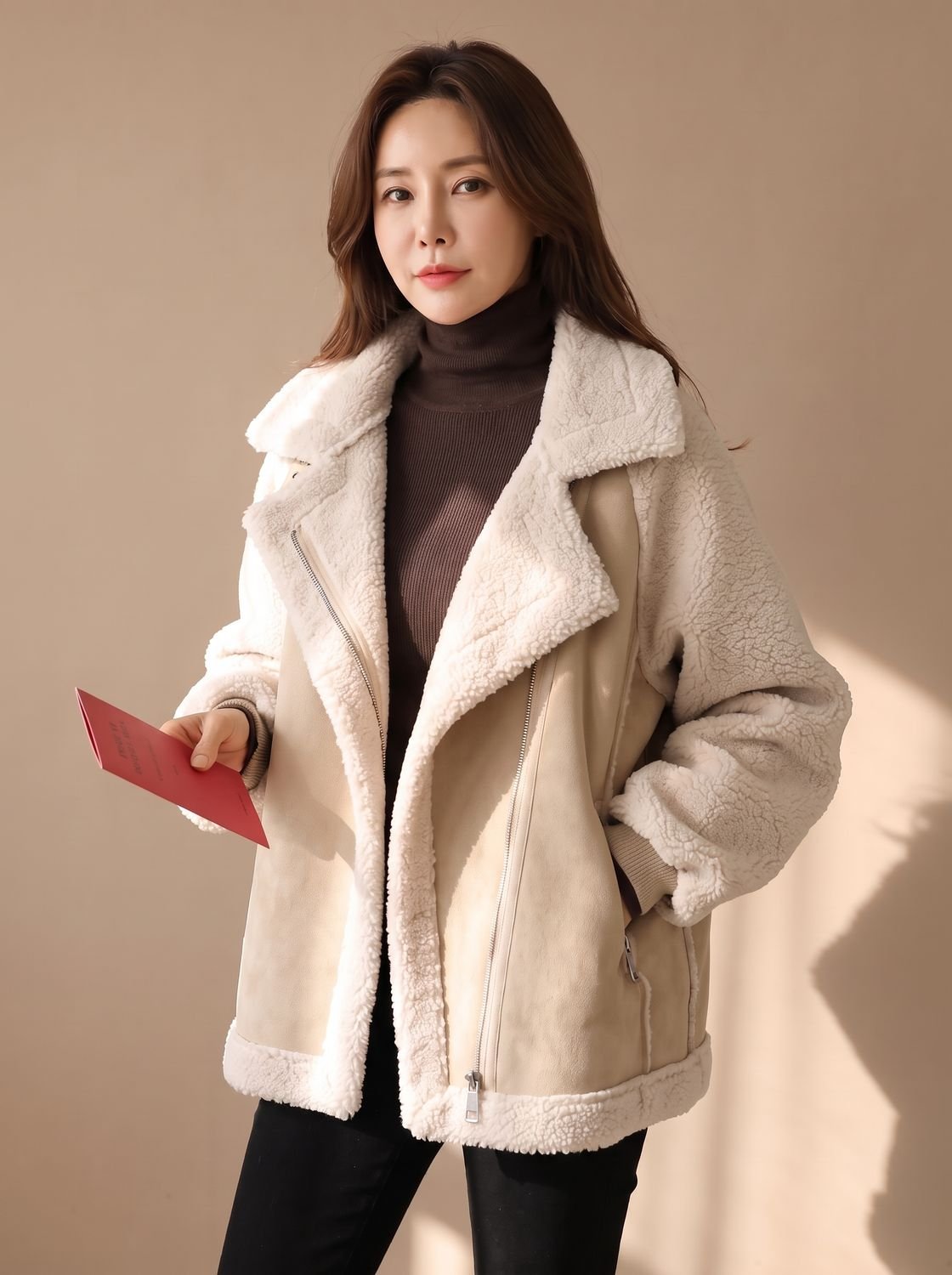 Grace | Women's Faux Shearling Suede-Finish Zip-Up Teddy Coat Jacket