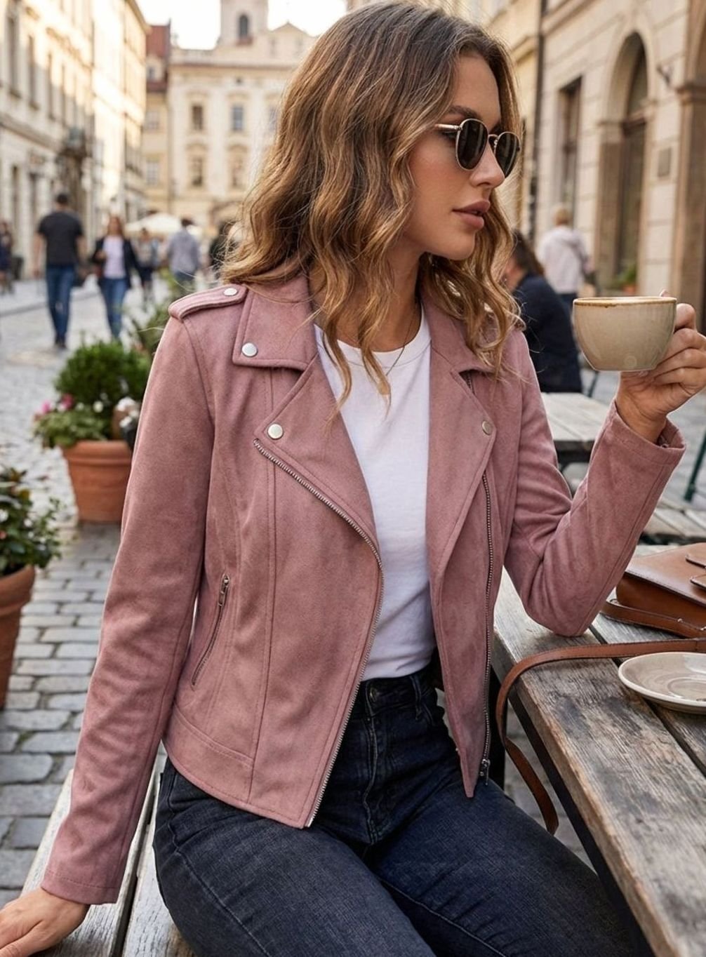Women's Faux Suede Asymmetric-Zip Biker Jacket