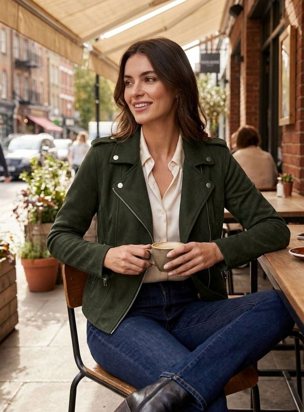 Women's Faux Suede Asymmetric-Zip Biker Jacket