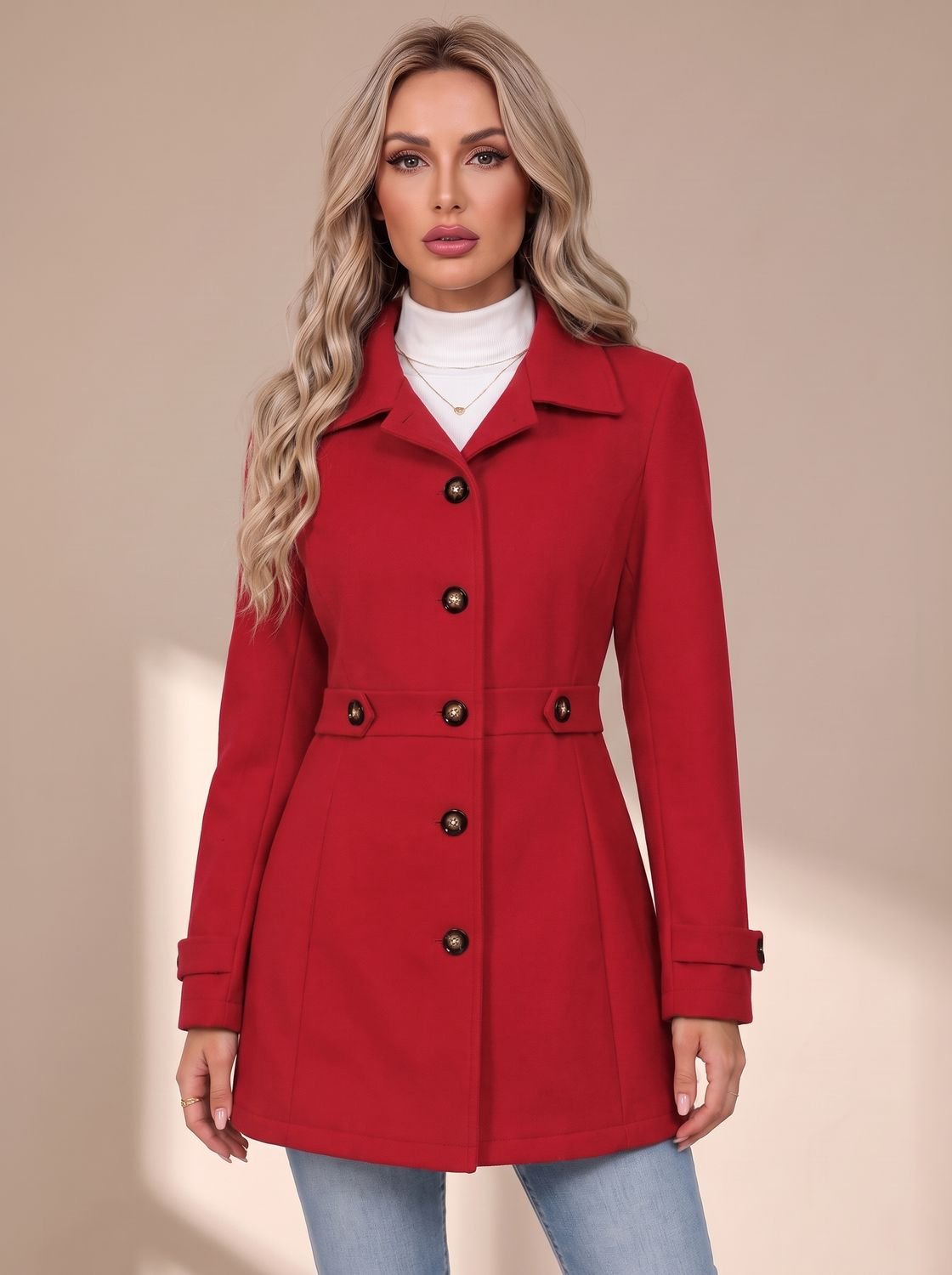 Mia | Women's Fitted Wool Coat Ladies Overcoat Button Front Defined Waist