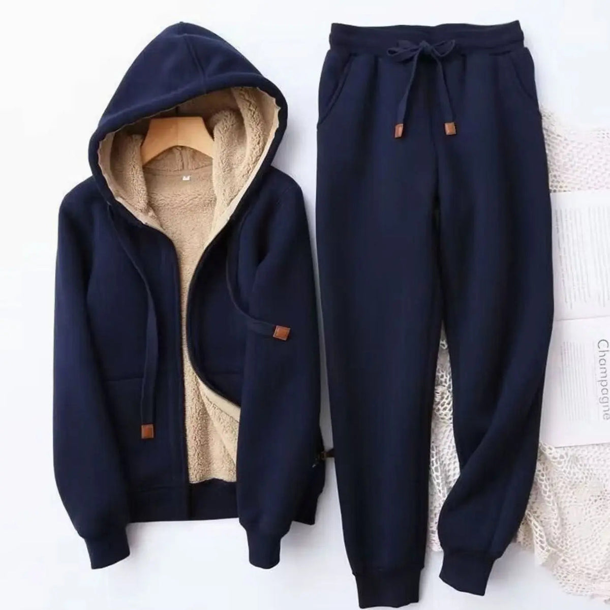Women's Fleece-Lined Winter Hoodie Jogger Tracksuit Set