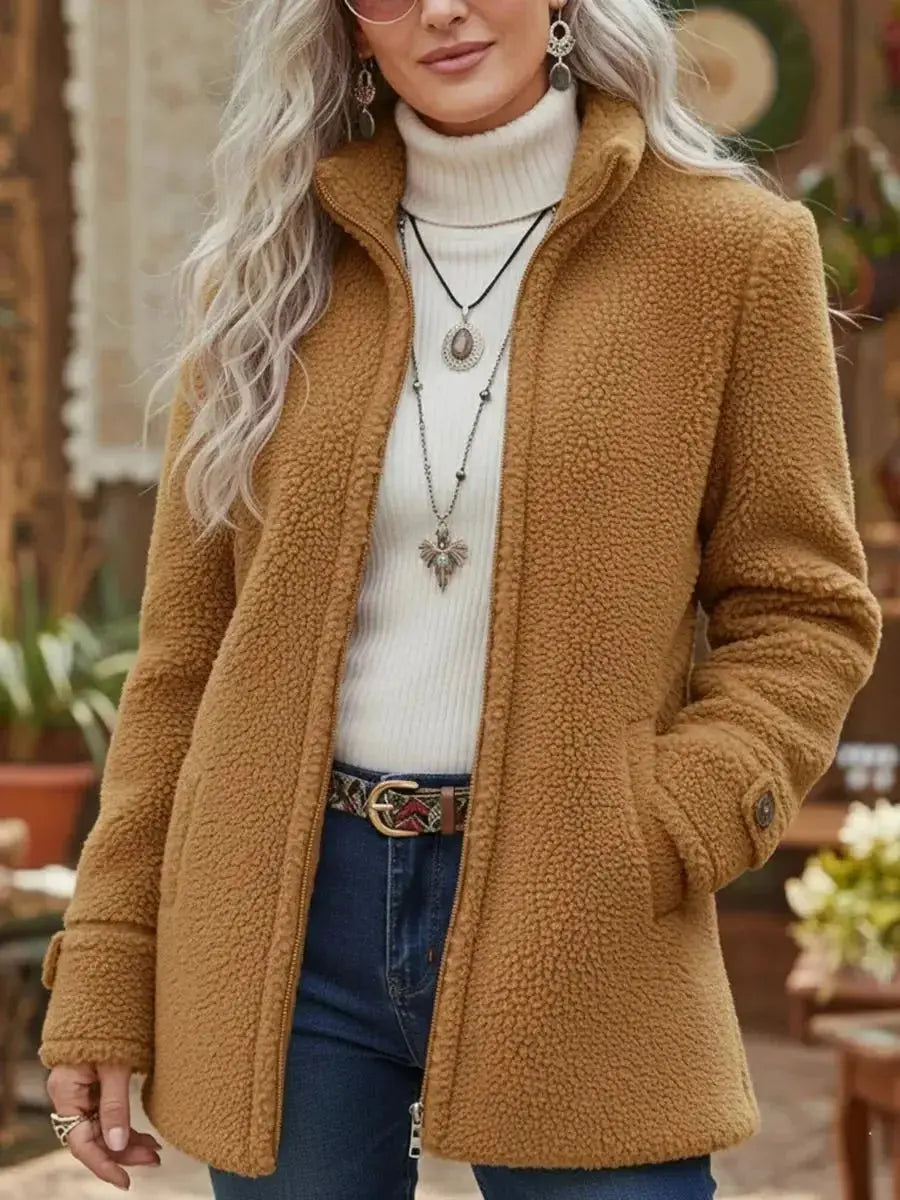 Women's Fleece Teddy Zip-Up Coat Stand Collar