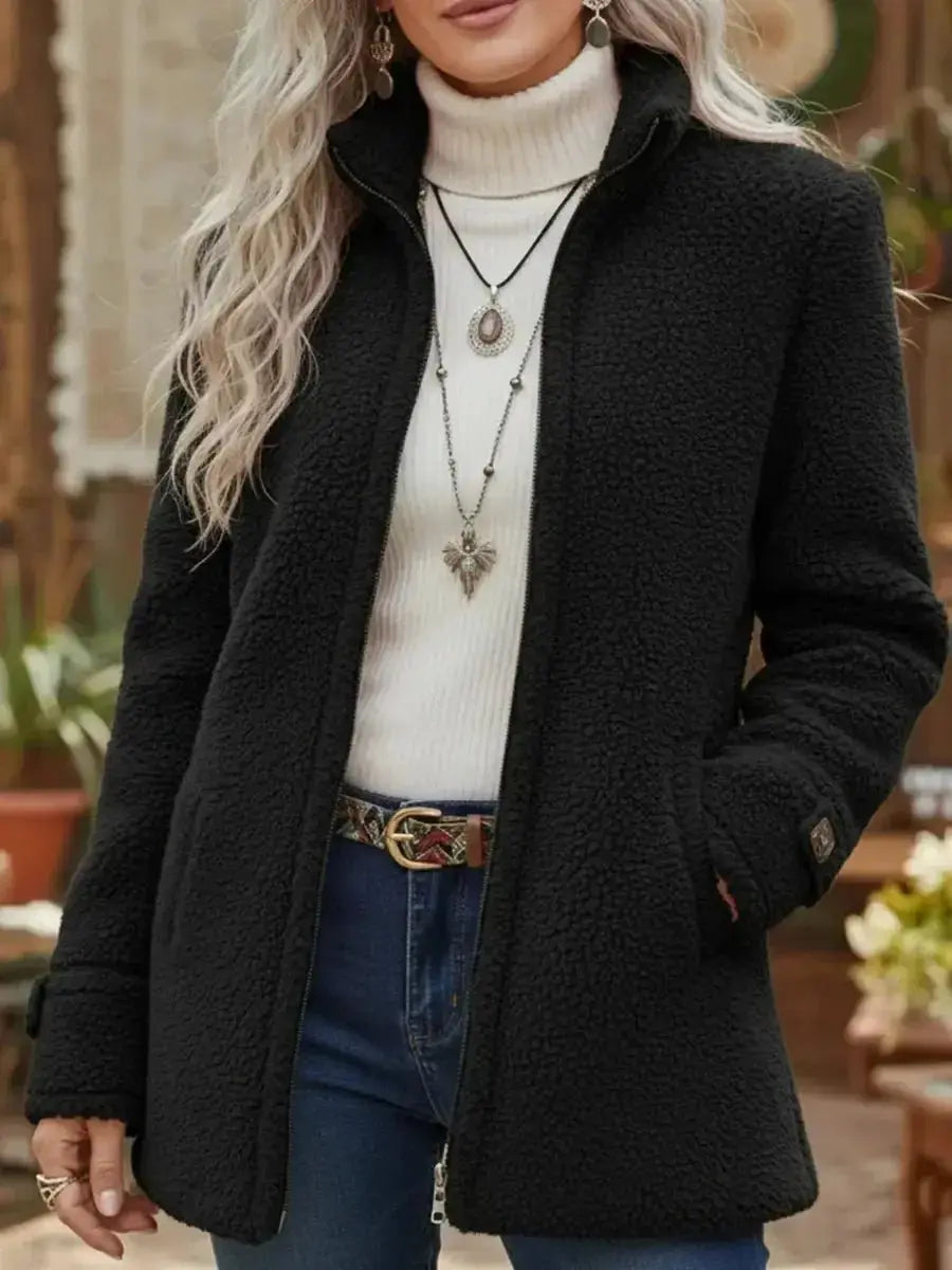 Women's Fleece Teddy Zip-Up Coat Stand Collar