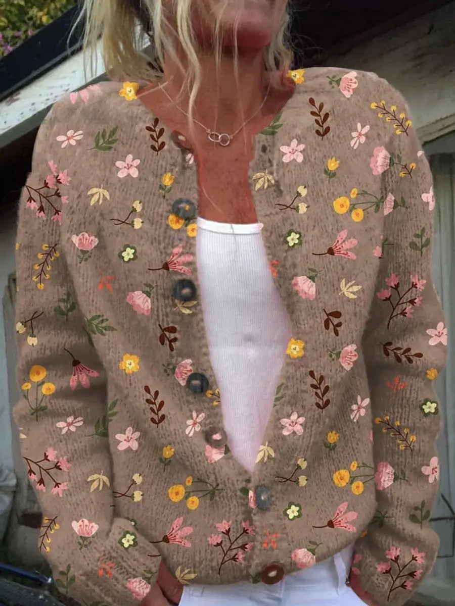 Women's Floral Knit Button-Up Cardigan Vest