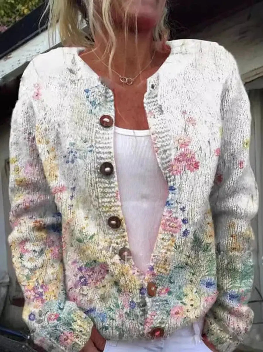Women's Floral Knit Button-Up Cardigan Vest