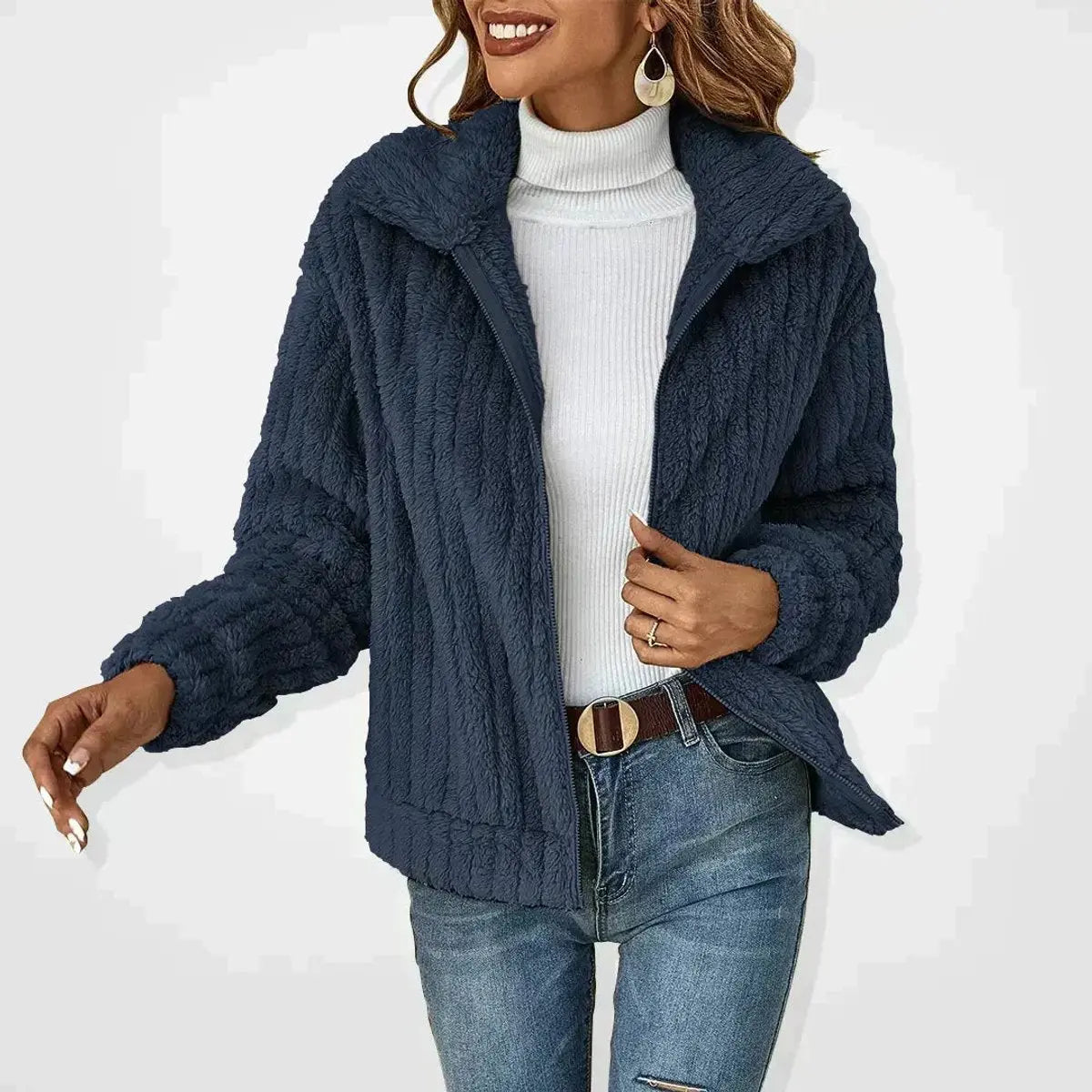 Women's Fluffy Zip-Up Quilted Jacket Teddy Fleece Coat