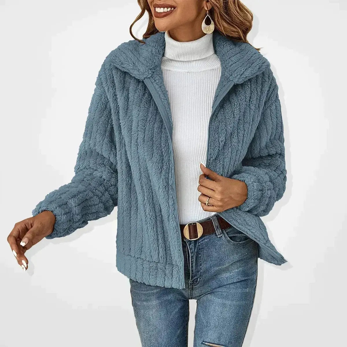 Women's Fluffy Zip-Up Quilted Jacket Teddy Fleece Coat