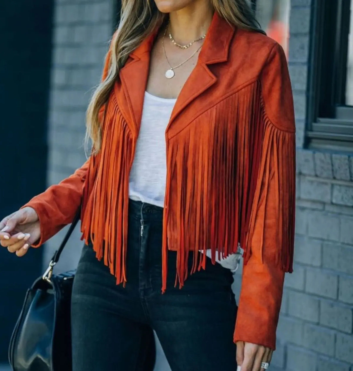 Women's Fringed Suede Cropped Moto Jacket
