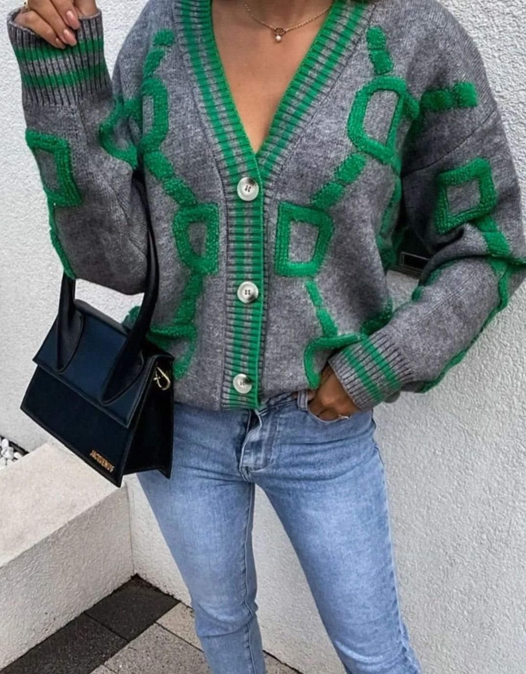 Women's Geometric Pattern Button-Up Knit Cardigan