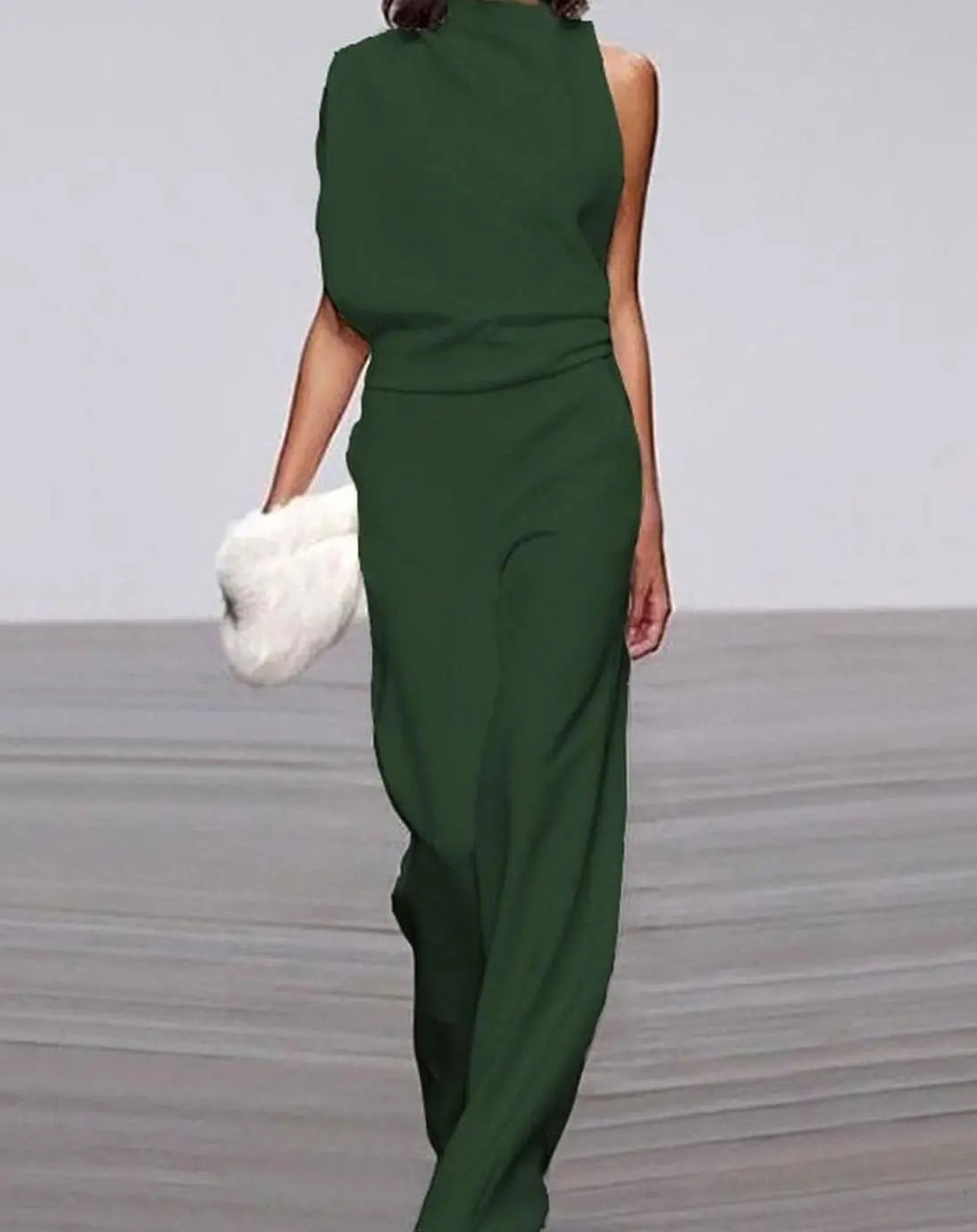 Women's High Neck Asymmetric Shoulder Jumpsuit Wide-Leg Formal