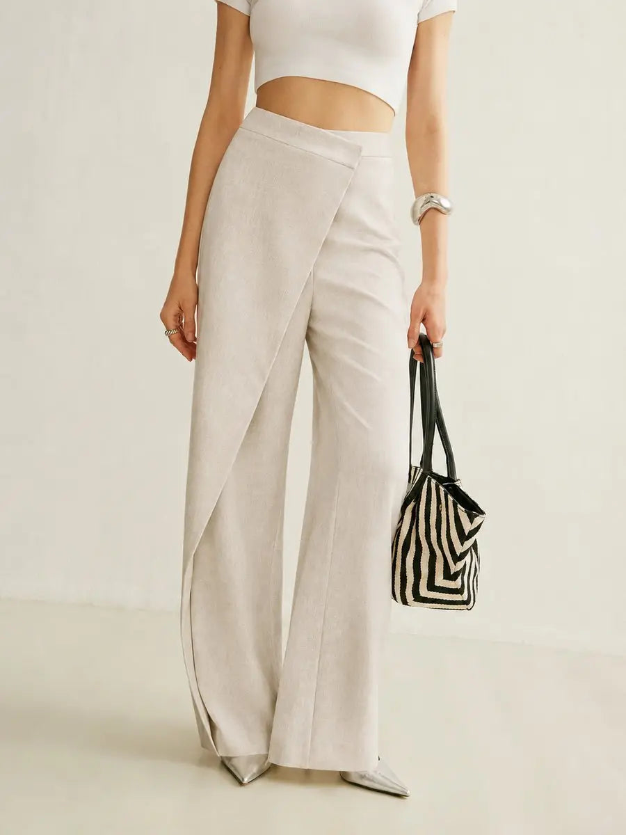 Women's High-Waist Asymmetric Wrap Wide Leg Trousers