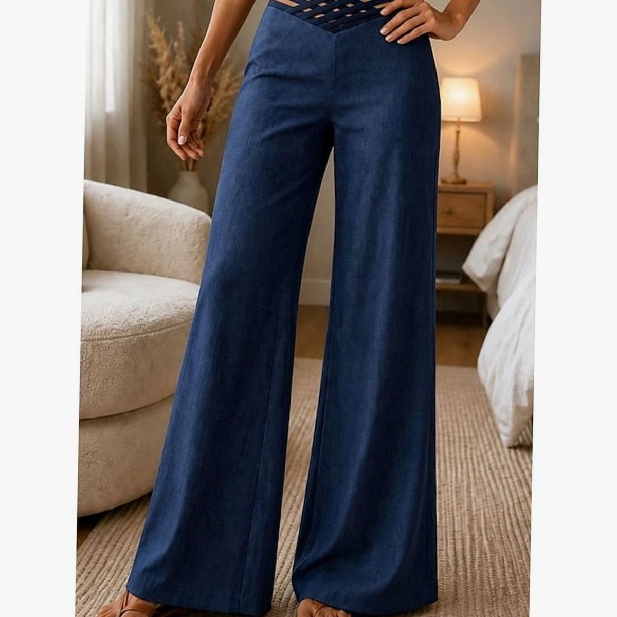 Women's High-Waist Wide-Leg Crossover Waistband Trousers