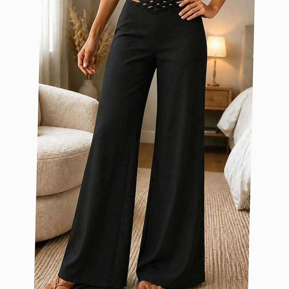 Women's High-Waist Wide-Leg Crossover Waistband Trousers