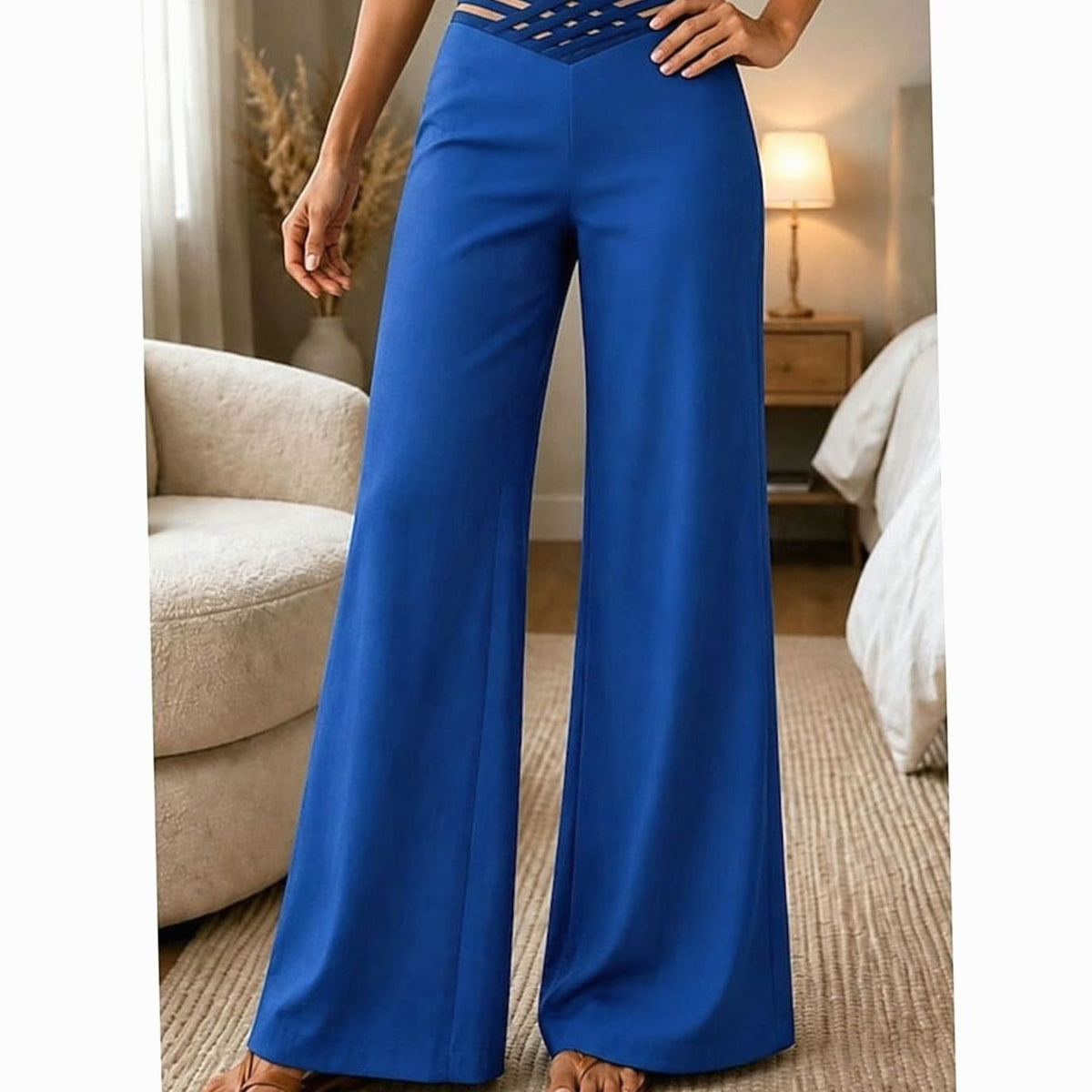 Women's High-Waist Wide-Leg Crossover Waistband Trousers