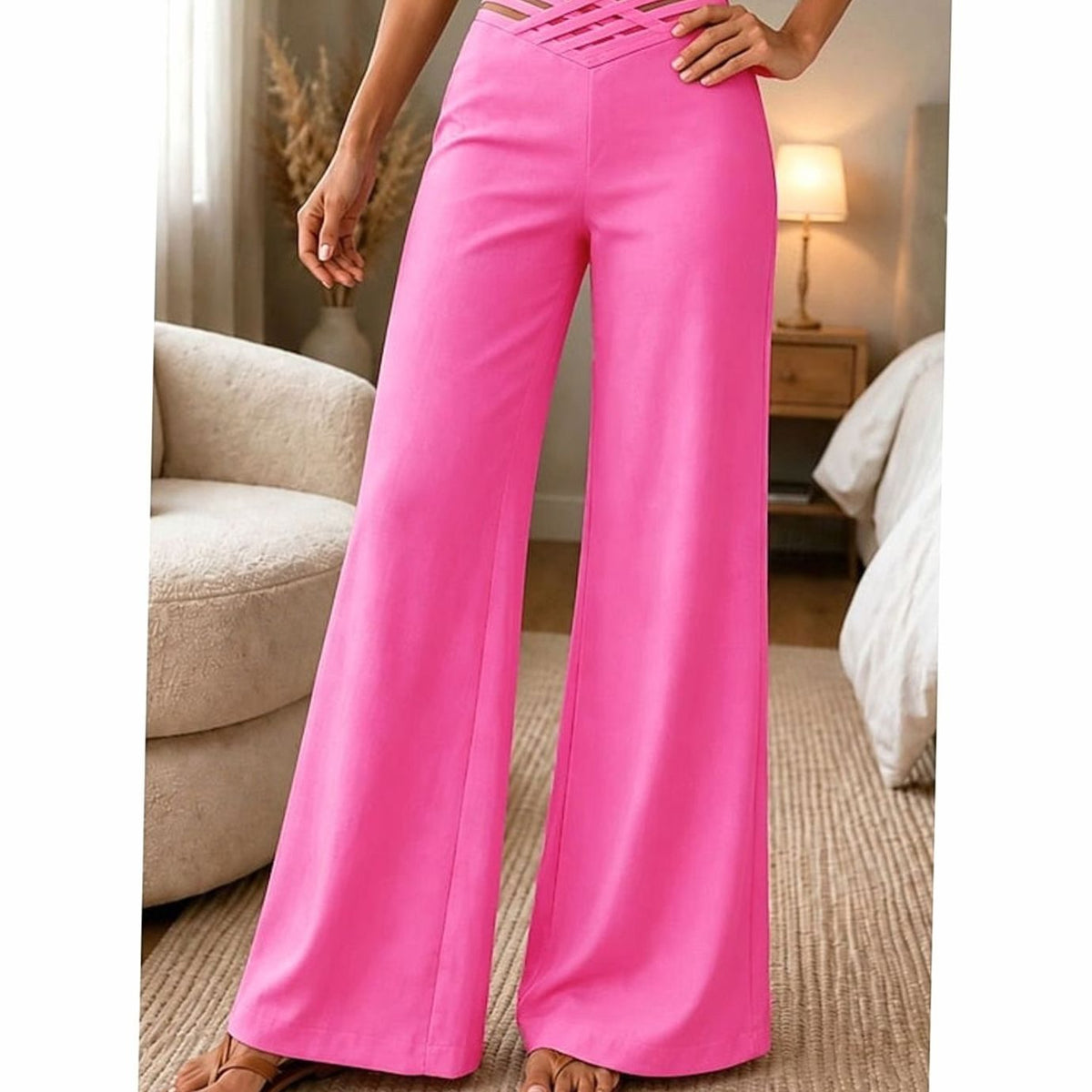 Women's High-Waist Wide-Leg Crossover Waistband Trousers
