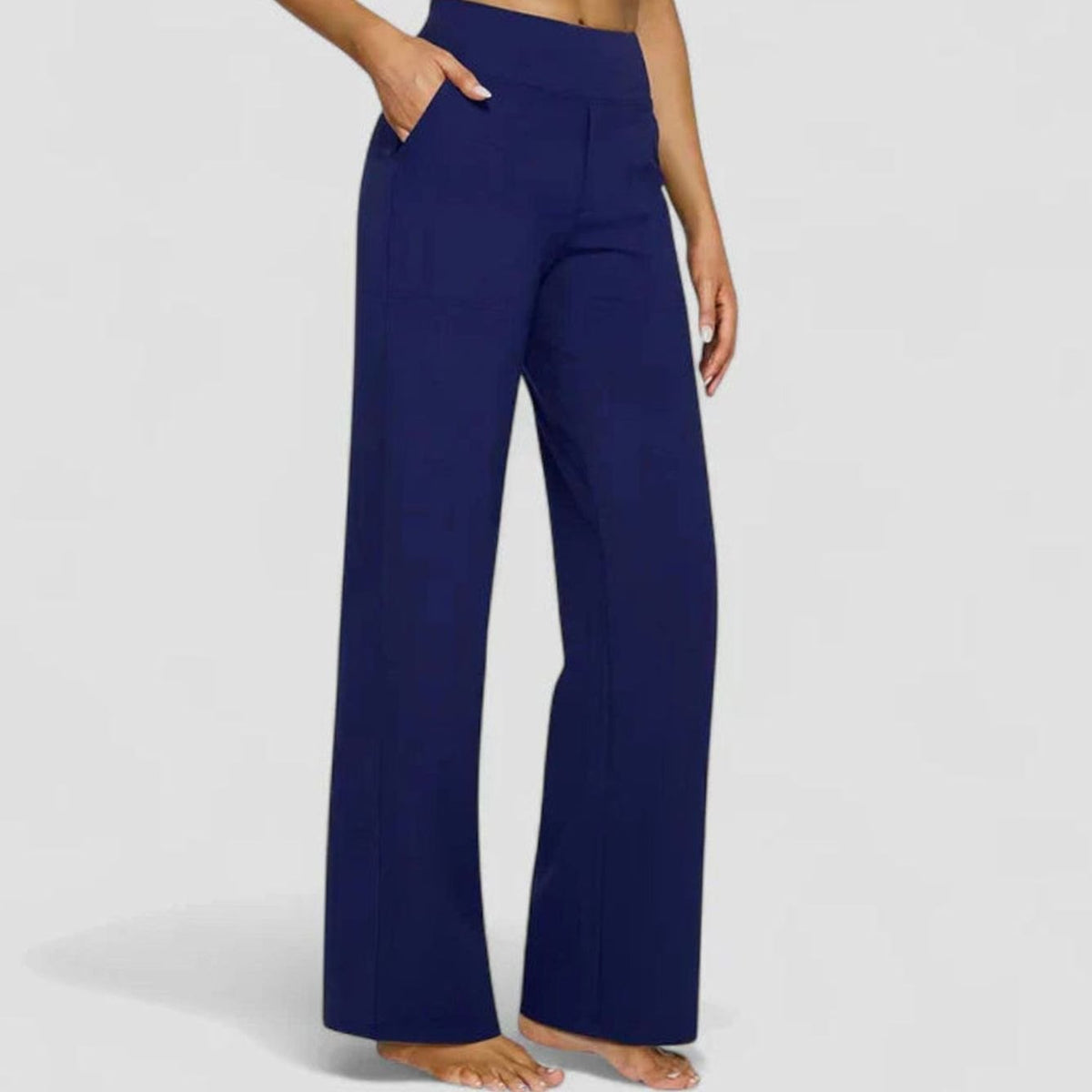 Women's High-Waist Wide-Leg Straight Trousers Pockets