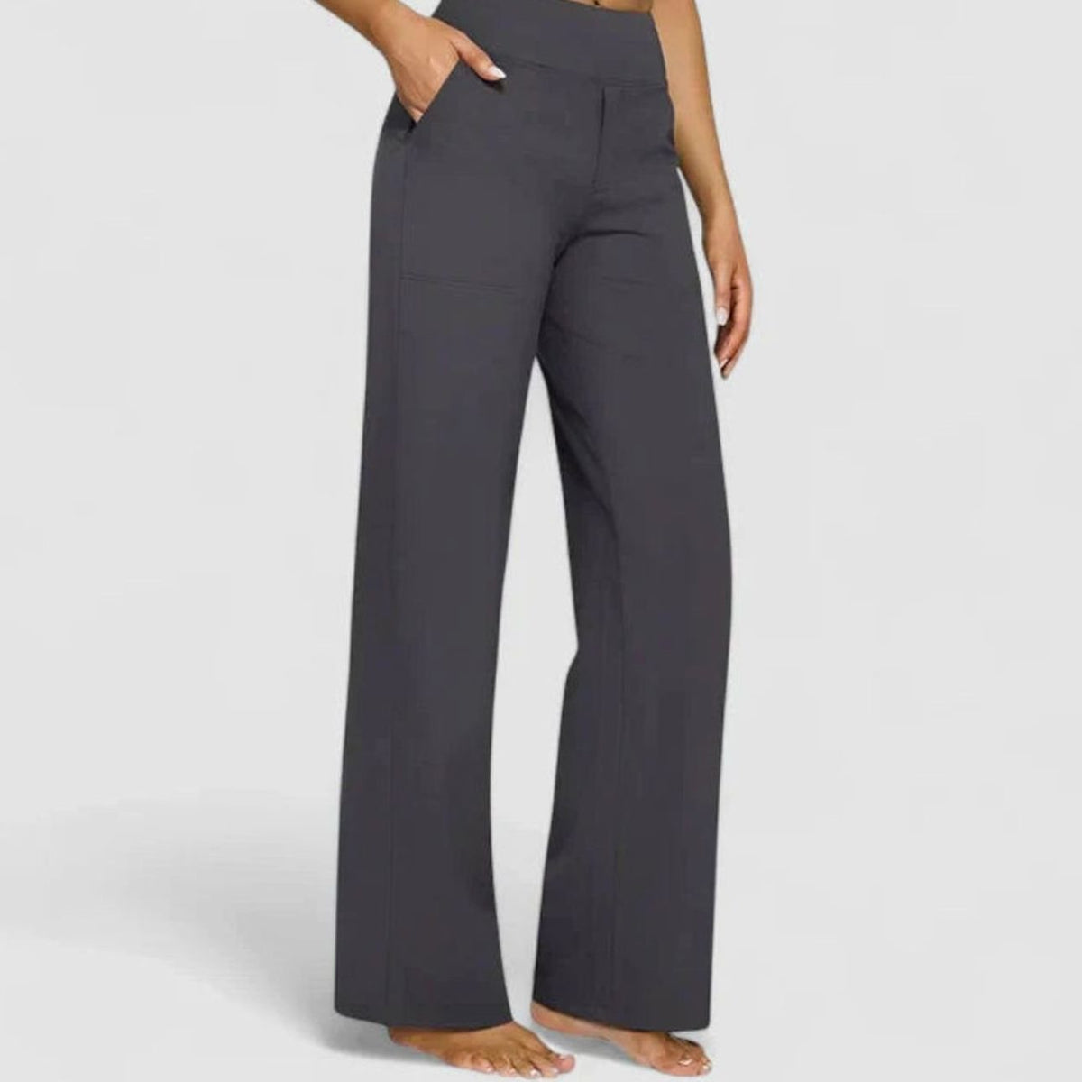 Women's High-Waist Wide-Leg Straight Trousers Pockets