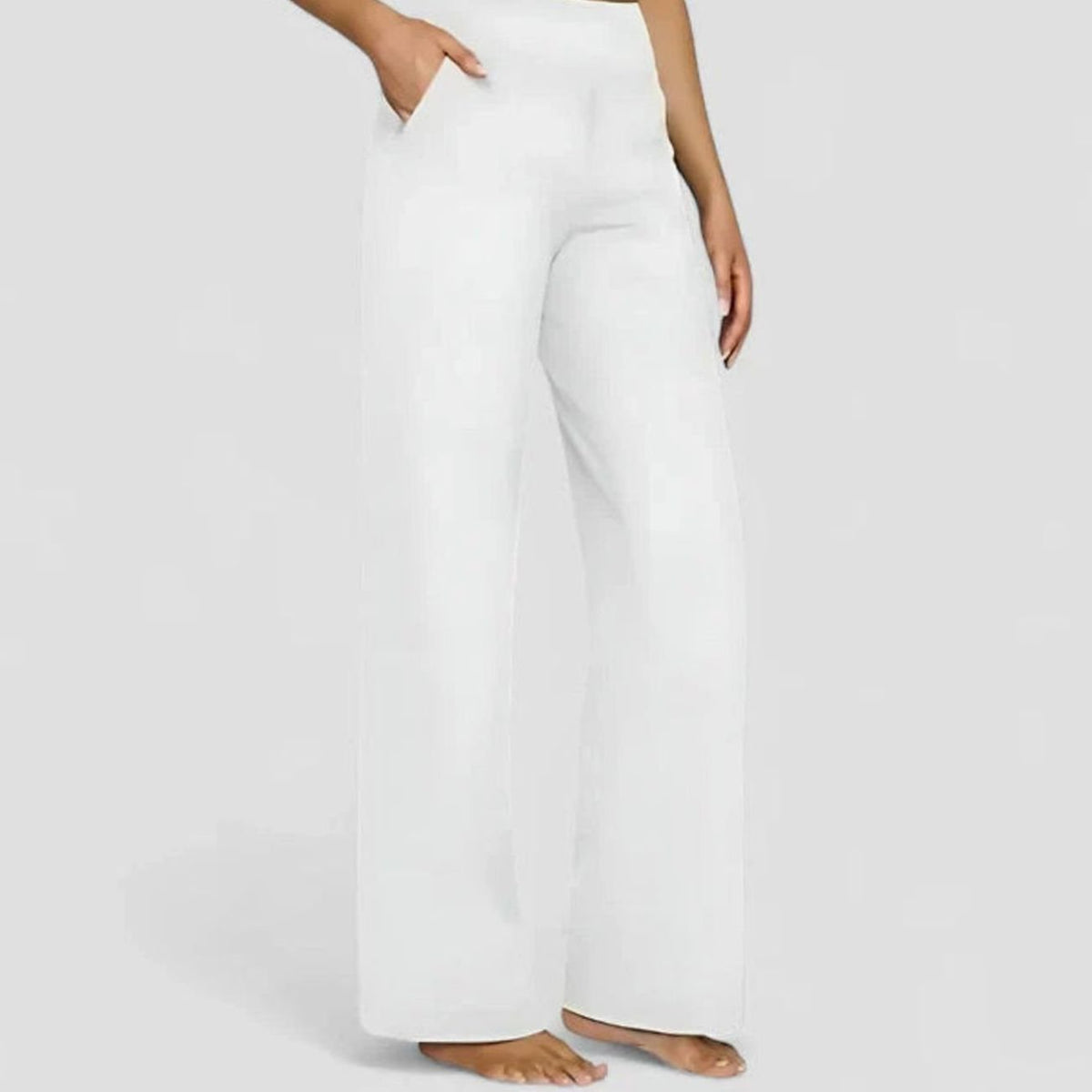 Women's High-Waist Wide-Leg Straight Trousers Pockets