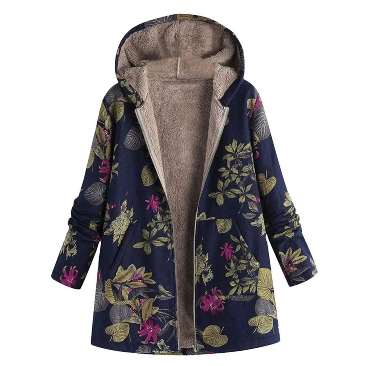 Women's Hooded Fleece-Lined Winter Floral Coat