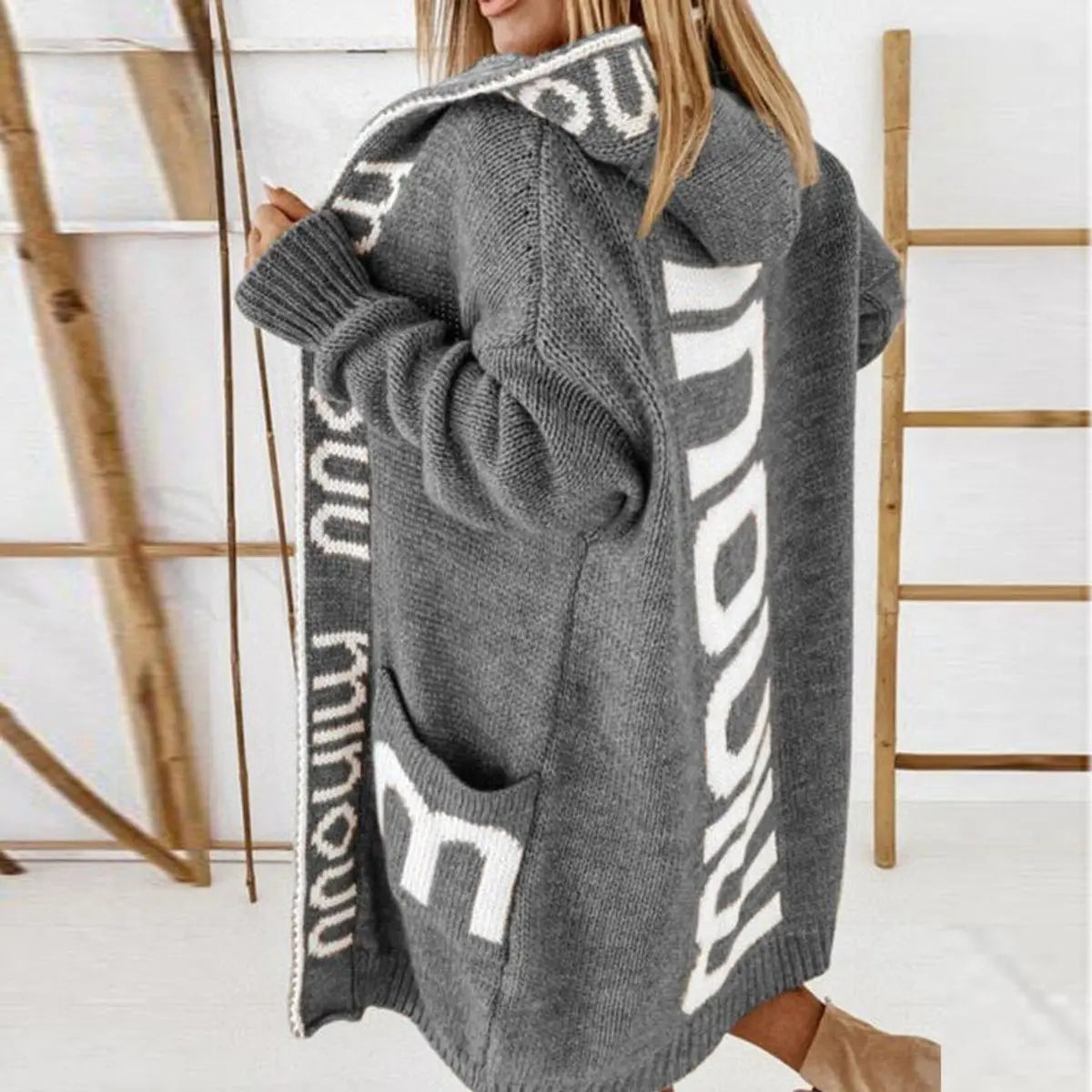 Women's Hooded Knit Open-Front Cardigan Quilted Jacket Women