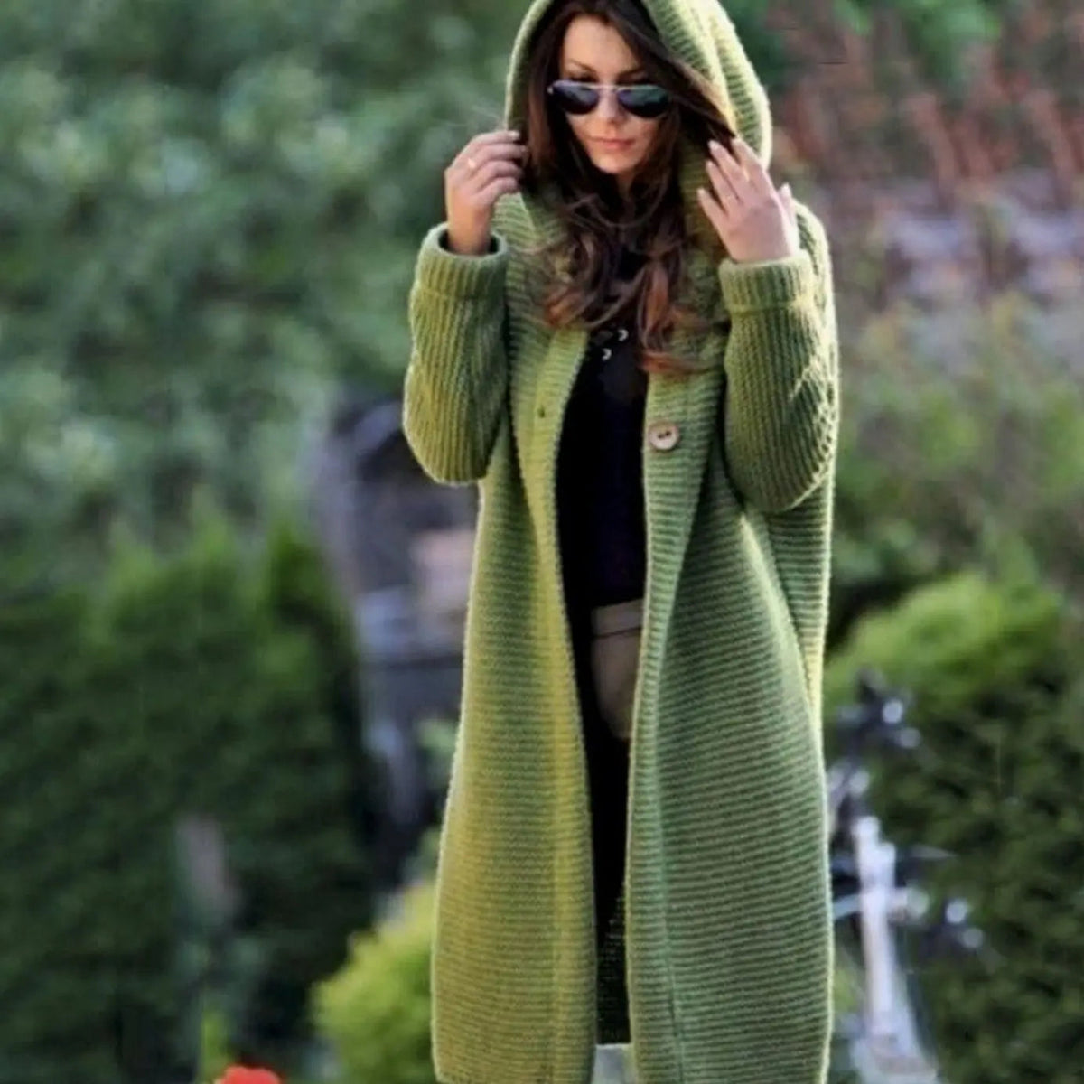 Women's Hooded Long Knit Maxi Cardigan Ribbed Open Front