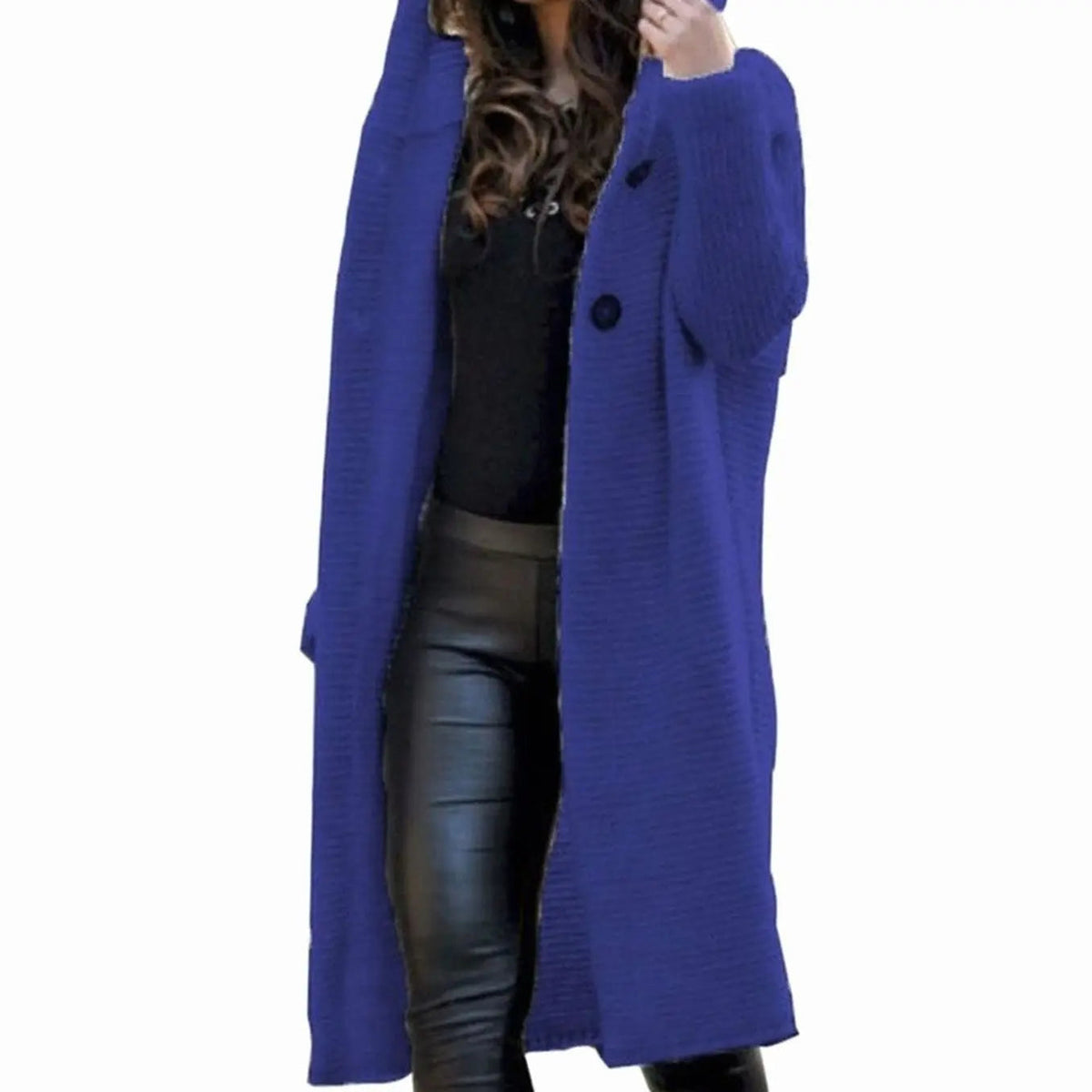 Women's Hooded Long Knit Maxi Cardigan Ribbed Open Front