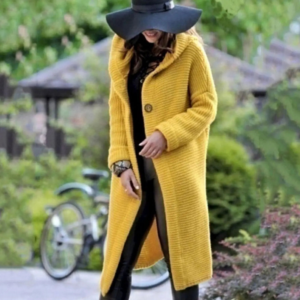 Women's Hooded Long Knit Maxi Cardigan Ribbed Open Front