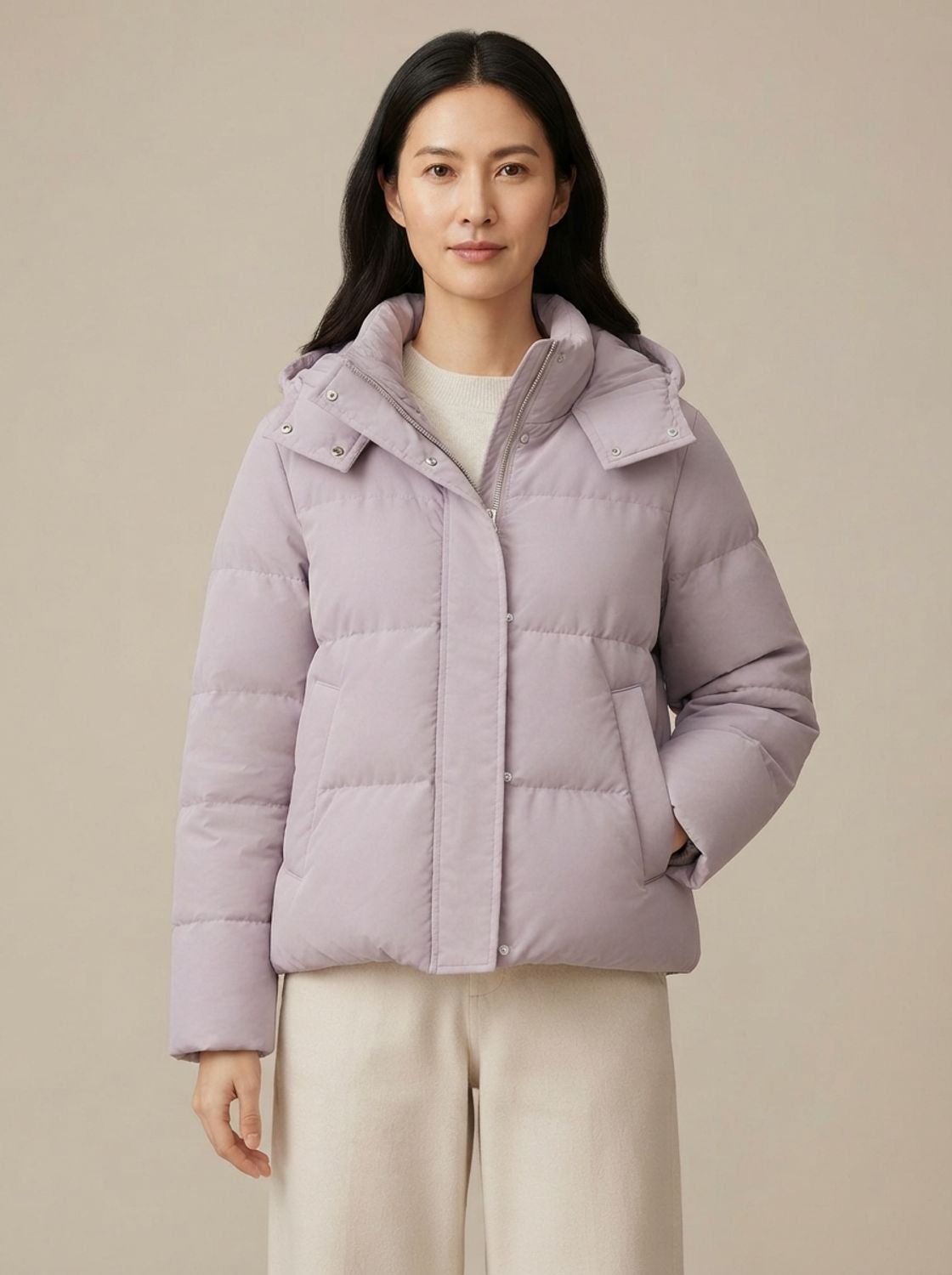Women's Hooded Quilted Puffer Jacket Loose Waist-Length Fit
