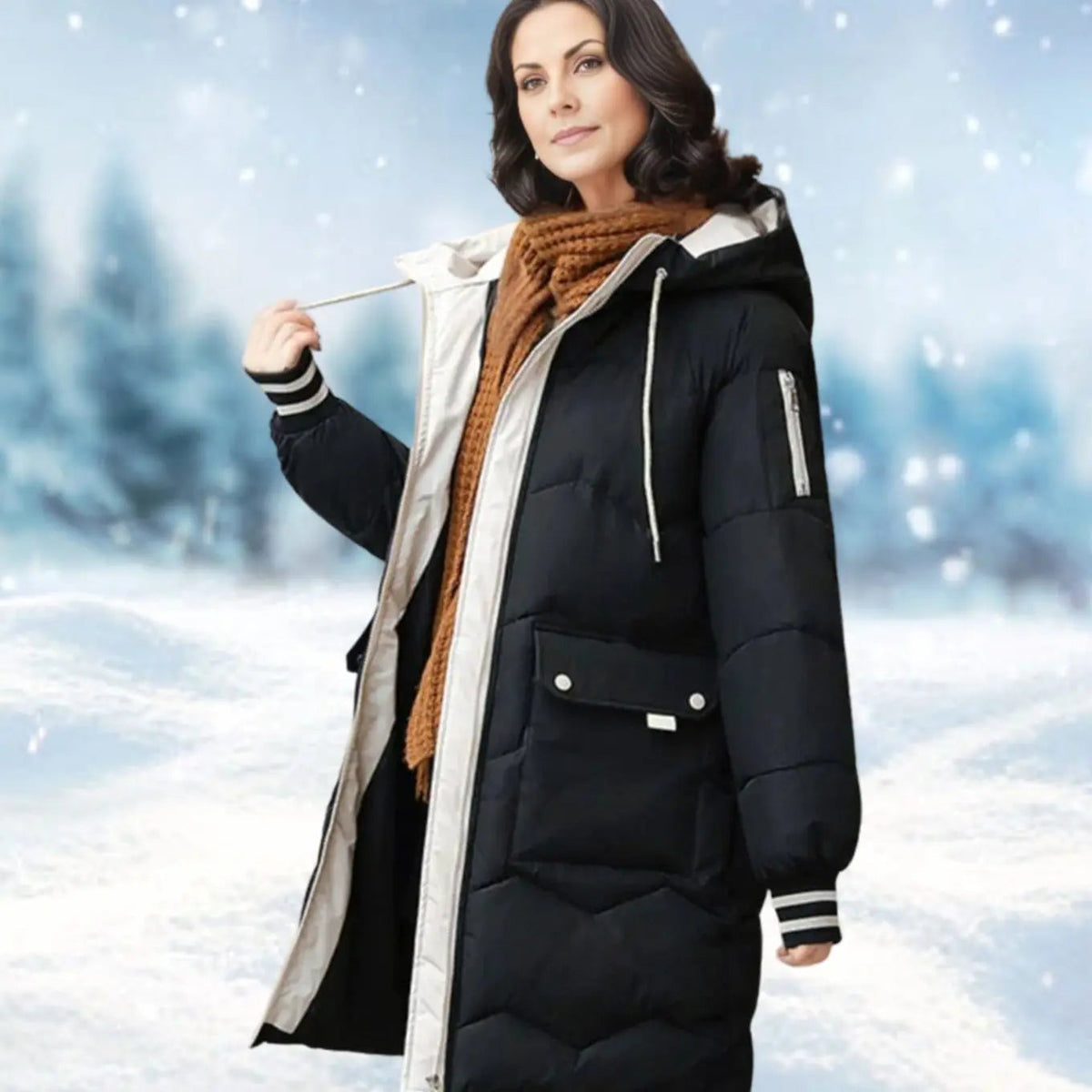 Women's Insulated Hooded Padded Mid-Length Winter Coat