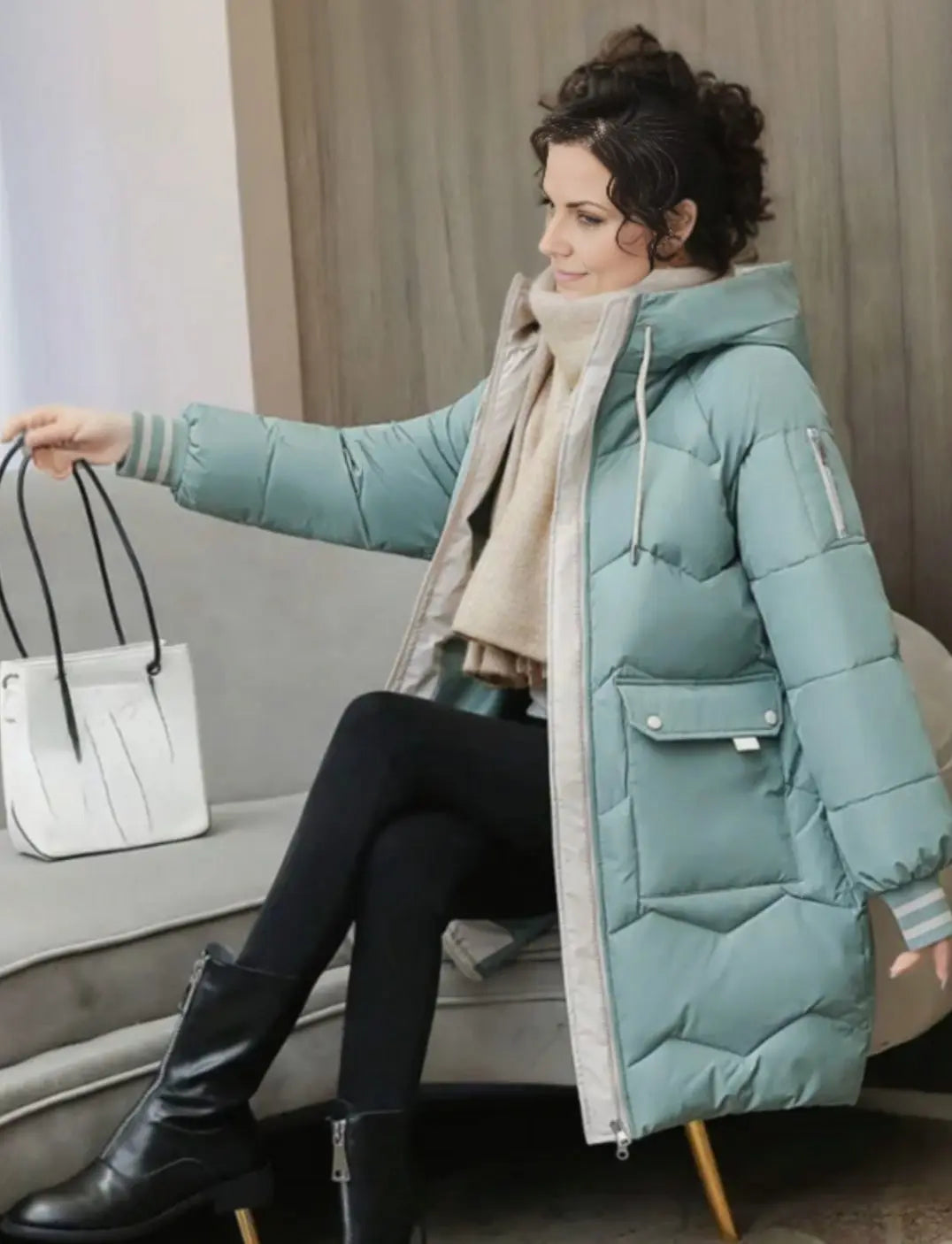 Women's Insulated Hooded Padded Mid-Length Winter Coat