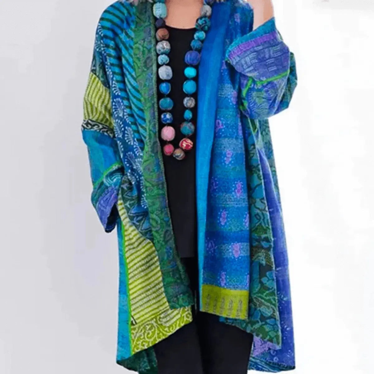 Womens Jumper Patchwork Open-Front Longline Cardigan