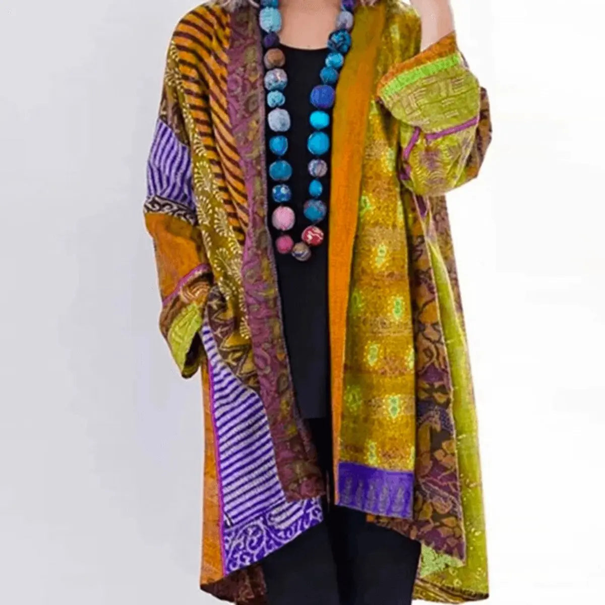 Womens Jumper Patchwork Open-Front Longline Cardigan