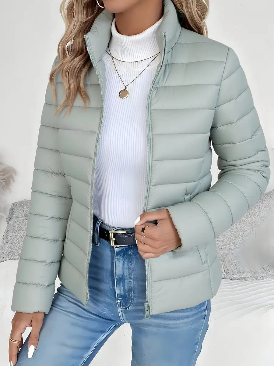 Women's Lightweight Quilted Puffer Coat Stand Collar Zip-Up