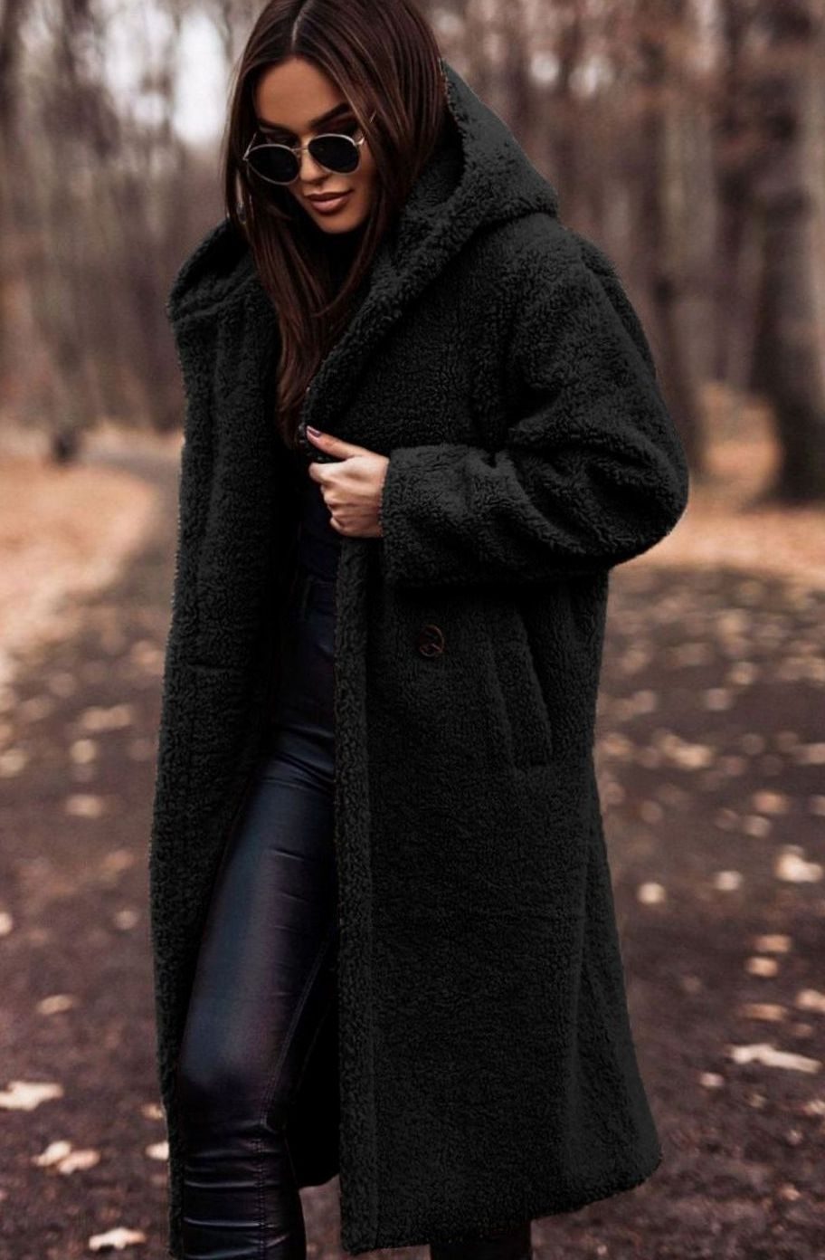 Women's Long Hooded Teddy Coat Relaxed-Fit Fleece Jacket