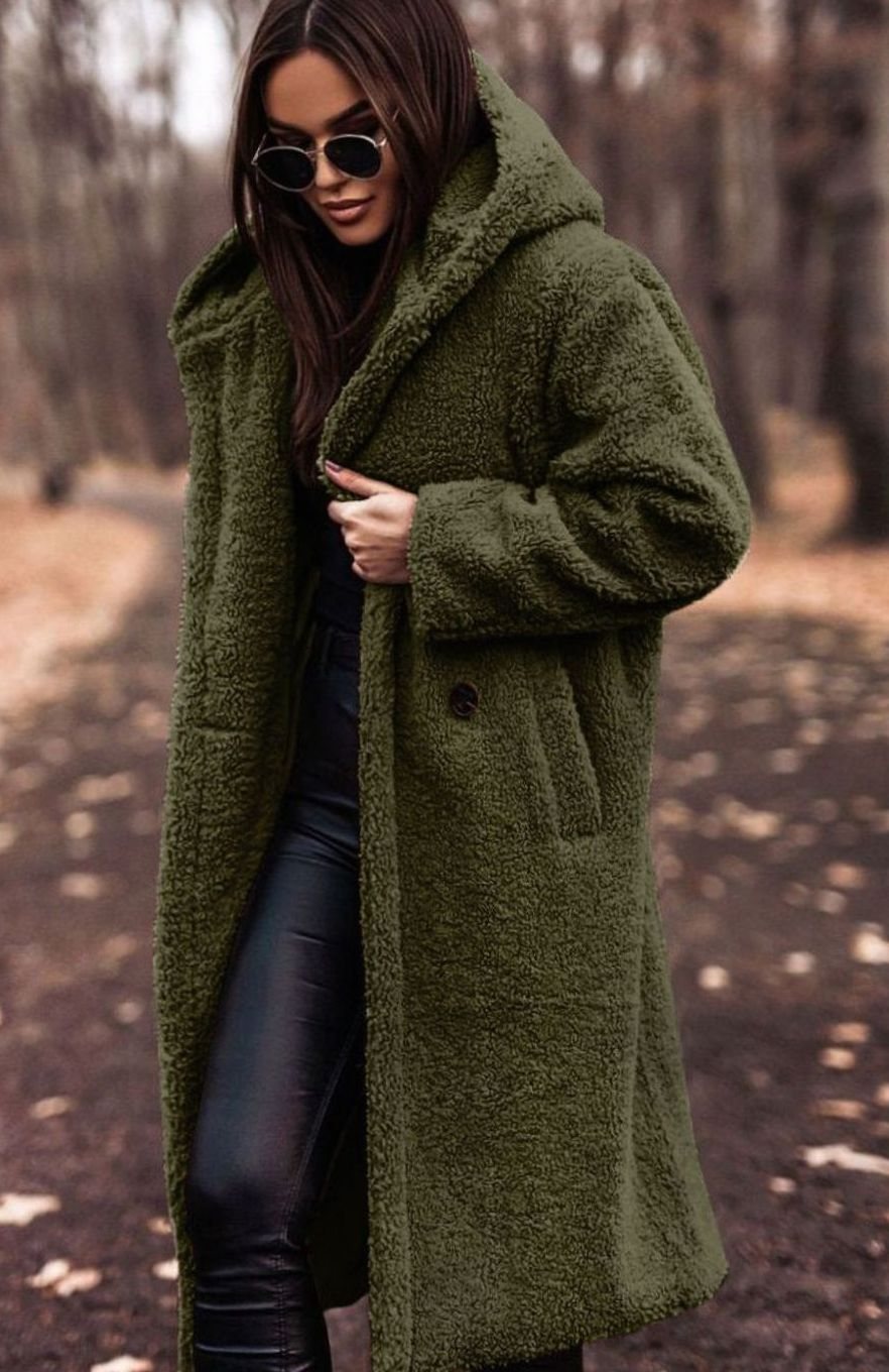 Women's Long Hooded Teddy Coat Relaxed-Fit Fleece Jacket