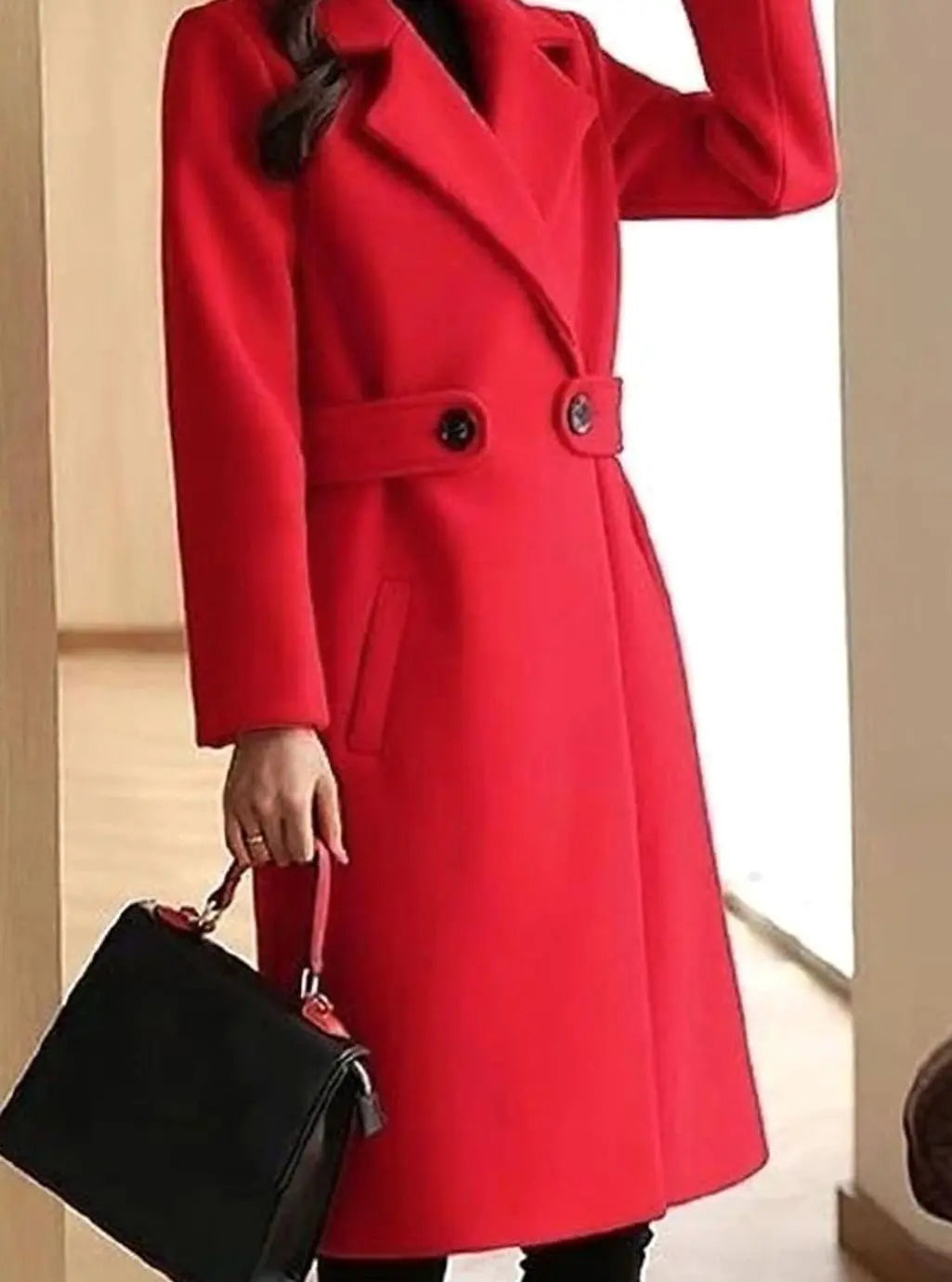 Women's Longline Belted Notch-Lapel Winter Coat