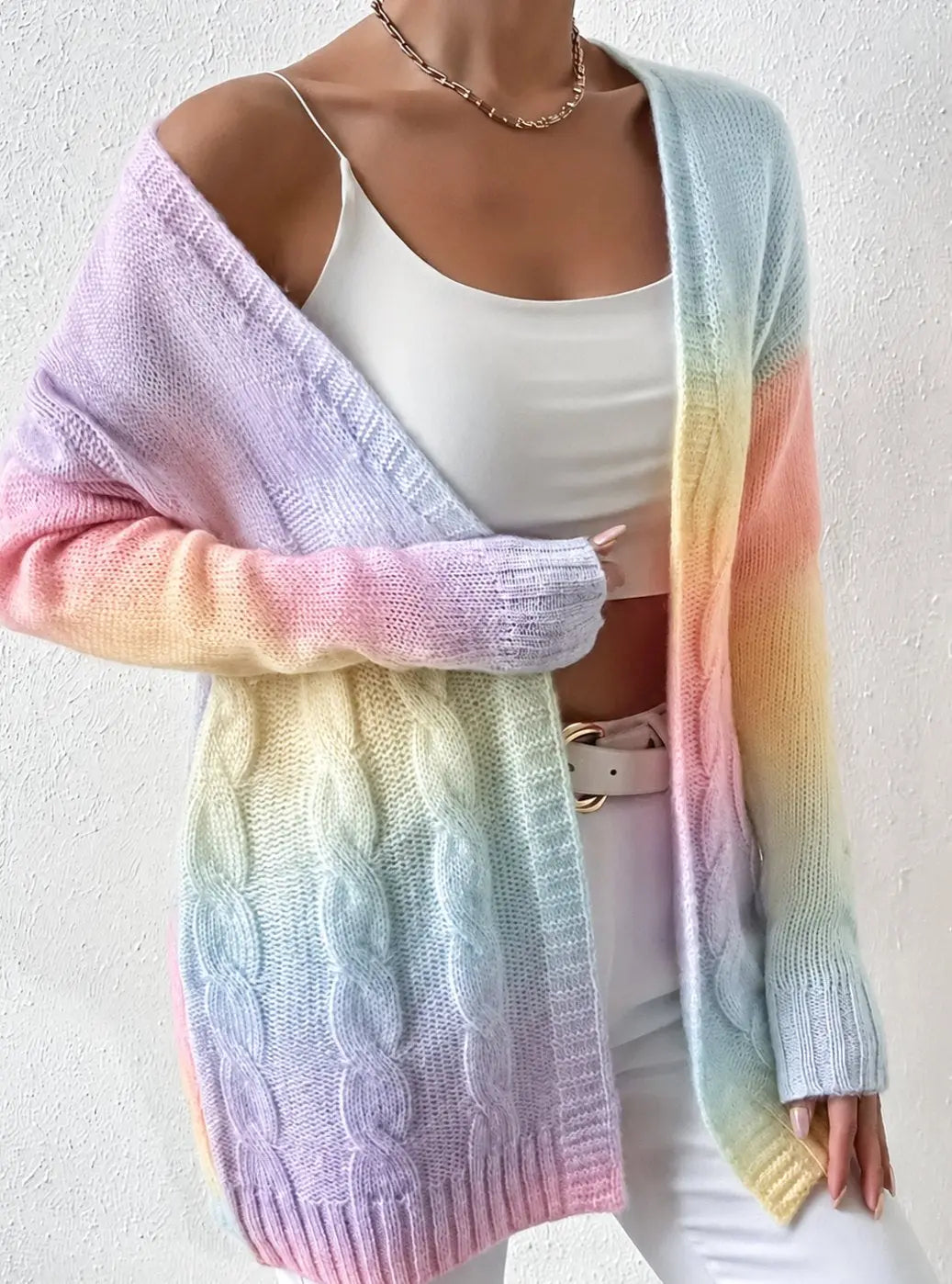 Women's Longline Cable Knit Cardigan Open Front Oversized Sweater
