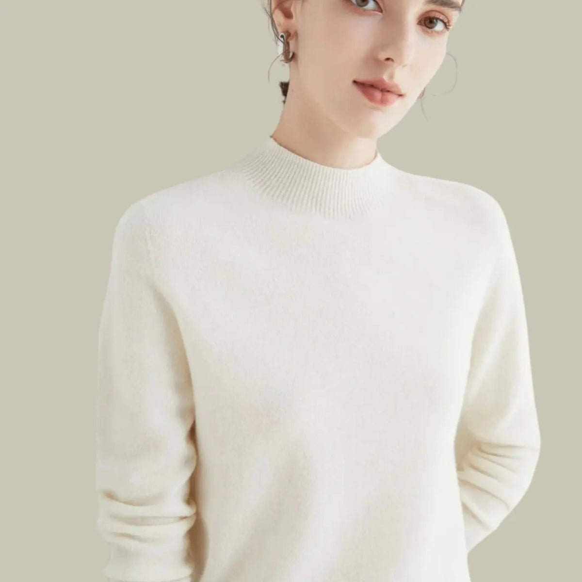 Women's Merino Wool Sweaters Mock-Neck Long-Sleeve Knit Jumper