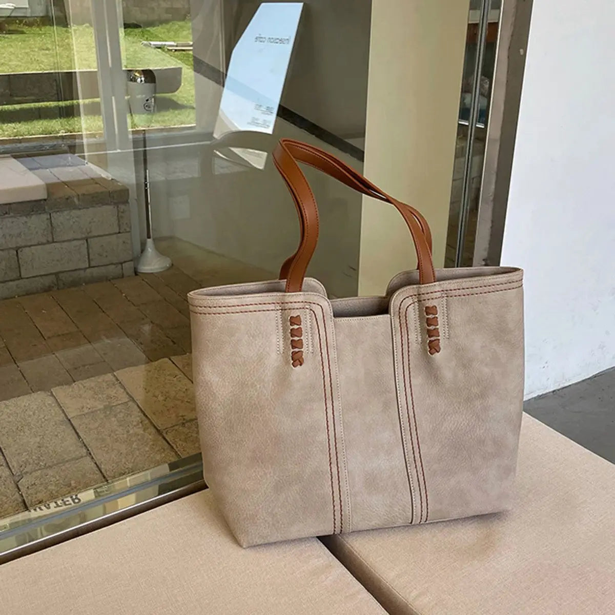 Women's Minimalist Faux Leather Large Tote Bag