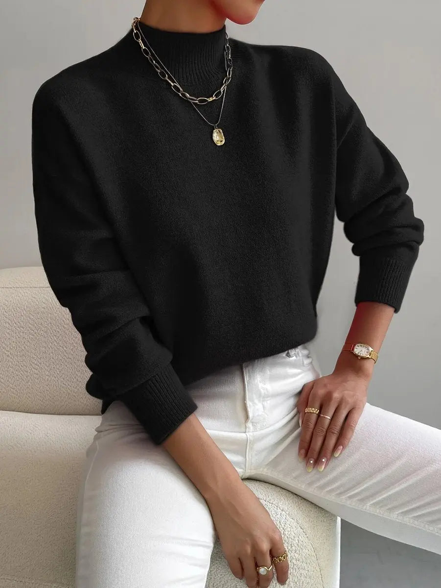 Women's Mock Turtleneck Relaxed Fit Long Sleeve Sweater