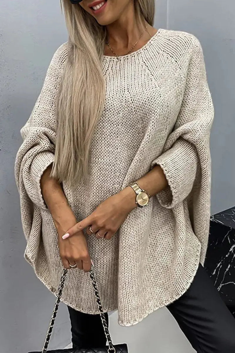 Women's Oversized Batwing Sleeve Round Neck Knit Sweater