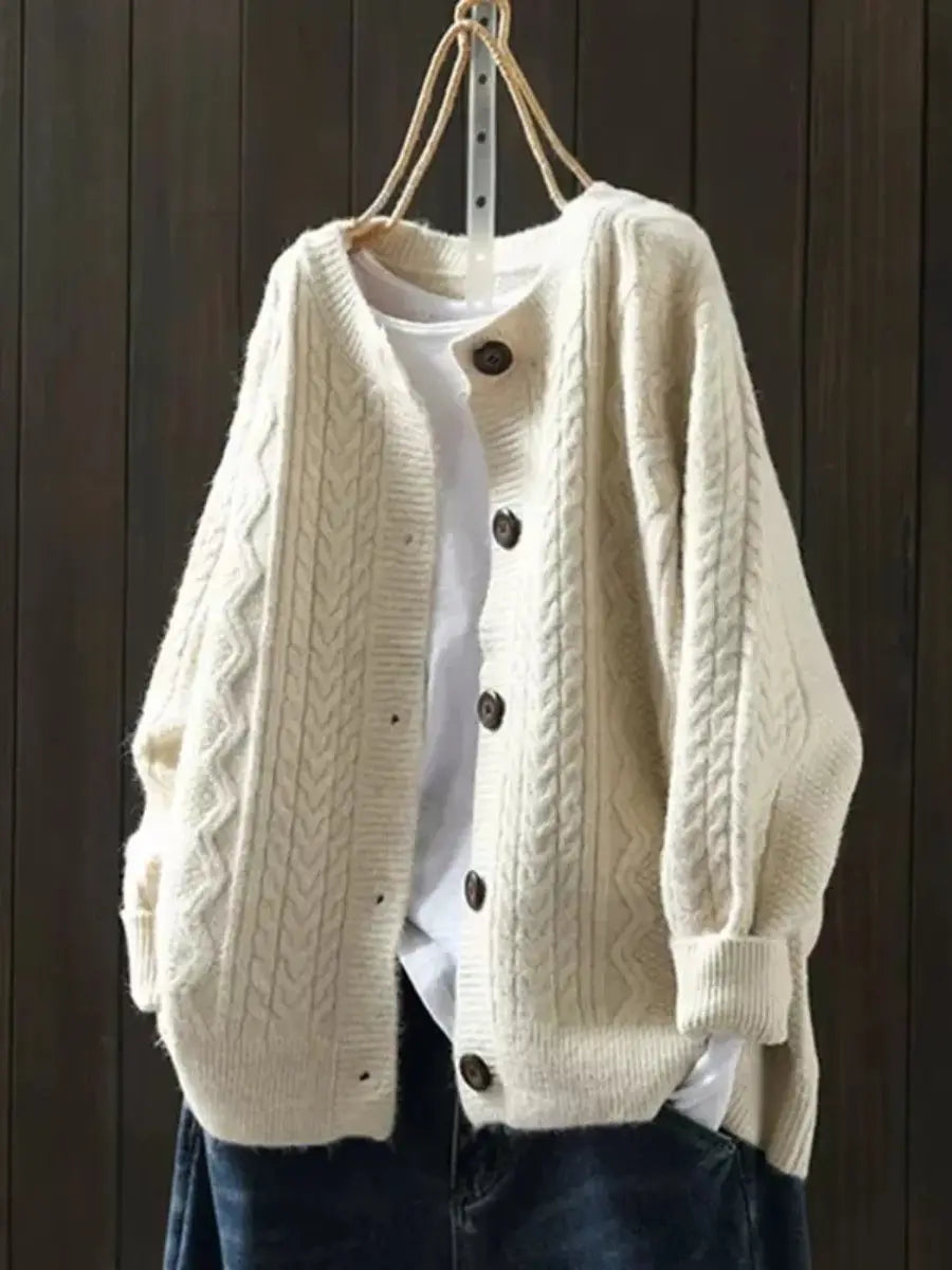 Women's Oversized Cable-Knit Button-Down Cardigan